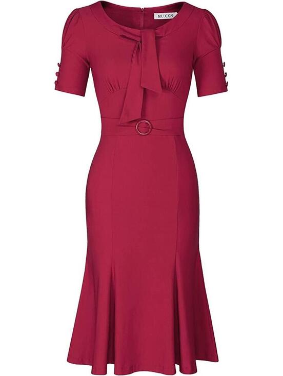 Muxxn Dresses & Skirts - 3257 MUXXN Women Retro 1950s Style Short Sleeve Pin-up Mermaid Dress RED XL new